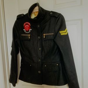 Black Wool Jacket with military detail